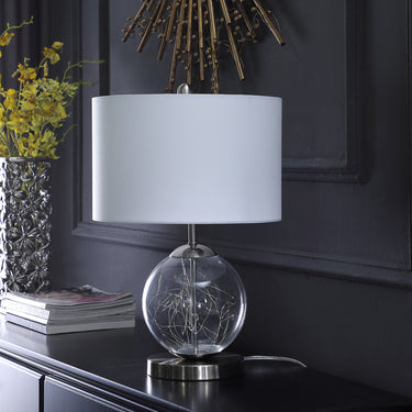 Translucent Glass Globe LED Table Lamp With White Drum Shade
